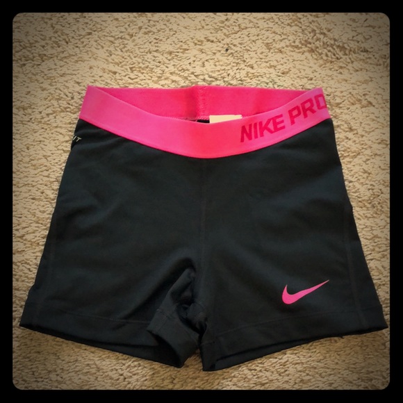 black nike pro shorts with pink band